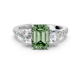 White gold Fancy Green Emerald  Cut Three-Stone Diamond Pave Band with Prong Setting_37