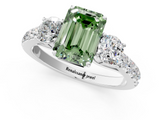 White gold Fancy Green Emerald  Cut Three-Stone Diamond Pave Band with Prong Setting_38