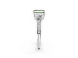 White gold Fancy Green Emerald Cut Three-Stone Diamond Ring with Pavé Band and Four-Prong Setting_14