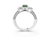 White gold Fancy Green Emerald Cut Three-Stone Diamond Ring with Pavé Band and Four-Prong Setting_15