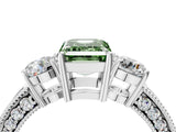 White gold Fancy Green Emerald Cut Three-Stone Diamond Ring with Pavé Band and Four-Prong Setting_16