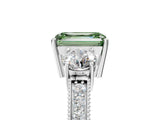 White gold Fancy Green Emerald Cut Three-Stone Diamond Ring with Pavé Band and Four-Prong Setting_17