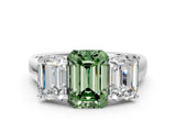 White gold Fancy Green Emerald Cut Three-Stone Diamond Ring with Prong Setting on a Classic Band_18