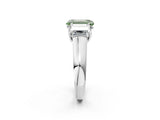 White gold Fancy Green Emerald Cut Three-Stone Diamond Ring with Prong Setting on a Classic Band_20