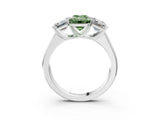 White gold Fancy Green Emerald Cut Three-Stone Diamond Ring with Prong Setting on a Classic Band_21