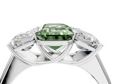 White gold Fancy Green Emerald Cut Three-Stone Diamond Ring with Prong Setting on a Classic Band_22