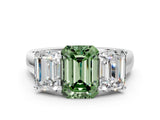 White gold Fancy Green Emerald Cut Three-Stone Diamond Ring with Prong Setting on a Classic Band_24