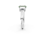 White gold Fancy Green Emerald Cut Three-Stone Diamond Ring with Prong Setting on a Classic Band_26