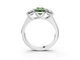 White gold Fancy Green Emerald Cut Three-Stone Diamond Ring with Prong Setting on a Classic Band_27