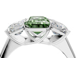White gold Fancy Green Emerald Cut Three-Stone Diamond Ring with Prong Setting on a Classic Band_28