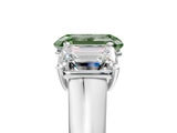 White gold Fancy Green Emerald Cut Three-Stone Diamond Ring with Prong Setting on a Classic Band_5