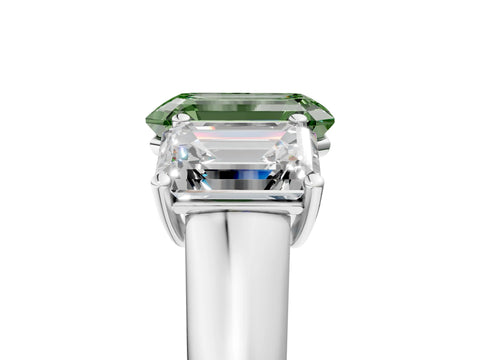 White gold Fancy Green Emerald Cut Three-Stone Diamond Ring with Prong Setting on a Classic Band_5