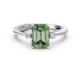 White gold Fancy Green Emerald  Cut Three-Stone Solitaire Ring with Round Accent Diamonds and Four-Prong Setting_20