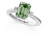 White gold Fancy Green Emerald  Cut Three-Stone Solitaire Ring with Round Accent Diamonds and Four-Prong Setting_21