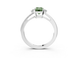 White gold Fancy Green Emerald  Cut Three-Stone Solitaire Ring with Round Accent Diamonds and Four-Prong Setting_23