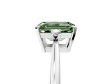 White gold Fancy Green Emerald  Cut Three-Stone Solitaire Ring with Round Accent Diamonds and Four-Prong Setting_25
