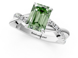 White gold Fancy Green Emerald  Cut Twist Band Solitaire Diamond Ring with Pavé Setting_4
