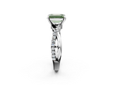 White gold Fancy Green Emerald  Cut Twist Band Solitaire Diamond Ring with Pavé Setting_5