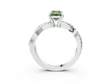 White gold Fancy Green Emerald  Cut Twist Band Solitaire Diamond Ring with Pavé Setting_6