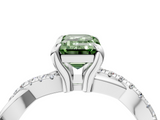 White gold Fancy Green Emerald  Cut Twist Band Solitaire Diamond Ring with Pavé Setting_7