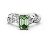 White gold Fancy Green Emerald  Cut Twisted Pavé Band Solitaire Ring with Four-Prong Setting_55