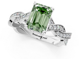 White gold Fancy Green Emerald  Cut Twisted Pavé Band Solitaire Ring with Four-Prong Setting_55