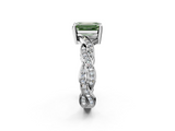 White gold Fancy Green Emerald  Cut Twisted Pavé Band Solitaire Ring with Four-Prong Setting_57