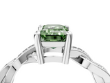 White gold Fancy Green Emerald  Cut Twisted Pavé Band Solitaire Ring with Four-Prong Setting_58