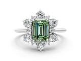 White gold Fancy Green Emerald  Diamond Cluster Halo Ring with Solitaire Band and Four-Prong Setting_20