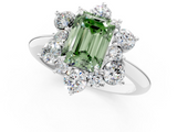White gold Fancy Green Emerald  Diamond Cluster Halo Ring with Solitaire Band and Four-Prong Setting_21