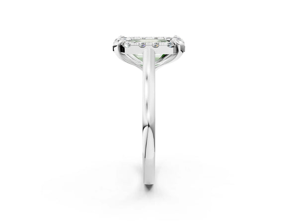 White gold Fancy Green Emerald  Diamond Cluster Halo Solitaire with Four-Prong Setting