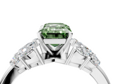 White gold Fancy Green Emerald  Diamond Cluster Leaf Design Ring with Prong Setting_69
