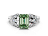 White gold Fancy Green Emerald  Diamond Cluster Leaf Design Ring with Prong Setting_69