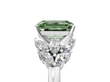 White gold Fancy Green Emerald  Diamond Cluster Leaf Design Ring with Prong Setting_74