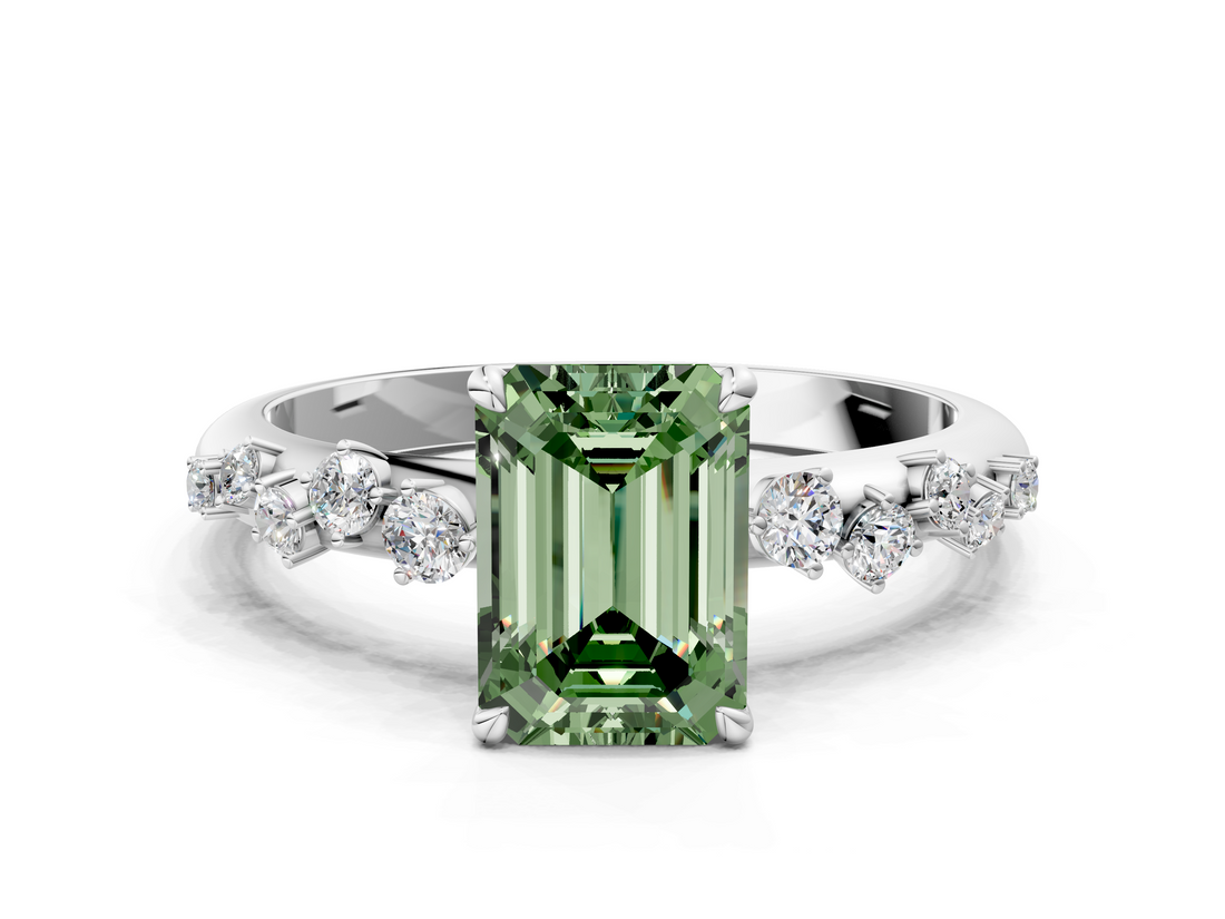 White gold Fancy Green Emerald  Diamond Cluster Prong-Set Solitaire Ring_38