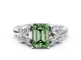 White gold Fancy Green Emerald  Diamond Floral Cluster Ring with Solitaire Band and Prong Setting_31