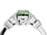 White gold Fancy Green Emerald  Diamond Floral Cluster Ring with Solitaire Band and Prong Setting_34