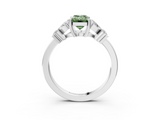 White gold Fancy Green Emerald  Diamond Floral Cluster Ring with Solitaire Band and Prong Setting_34