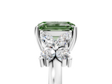 White gold Fancy Green Emerald  Diamond Floral Cluster Ring with Solitaire Band and Prong Setting_35