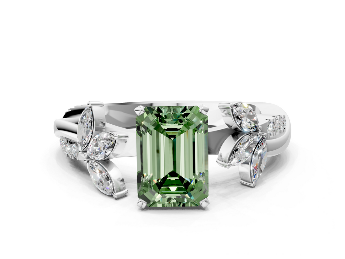 White gold Fancy Green Emerald  Diamond Floral Vine Solitaire Engagement Ring_3