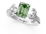 White gold Fancy Green Emerald  Diamond Floral Vine Solitaire Engagement Ring_4