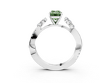 White gold Fancy Green Emerald  Diamond Floral Vine Solitaire Engagement Ring_6