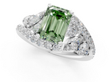 White gold Fancy Green Emerald  Diamond Halo Ring with Marquise and Pavé Band in Prong Setting_86