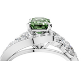 White gold Fancy Green Emerald  Diamond Halo Ring with Marquise and Pavé Band in Prong Setting_94