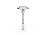 White gold Fancy Green Emerald  Diamond Halo Ring with Milgrain Frame and Pavé Band_89