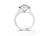 White gold Fancy Green Emerald  Diamond Halo Ring with Milgrain Frame and Pavé Band_90