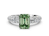 White gold Fancy Green Emerald  Diamond Pavé Band Solitaire Ring with Four-Prong Setting_49