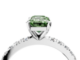 White gold Fancy Green Emerald  Diamond Pavé Band Solitaire with Four-Prong Setting_203