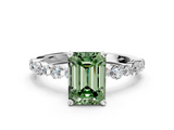 White gold Fancy Green Emerald  Diamond Prong Set Engagement Ring with Pave Band_204