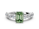 White gold Fancy Green Emerald  Diamond Prong Setting with Side Stones on a Pave Band_129